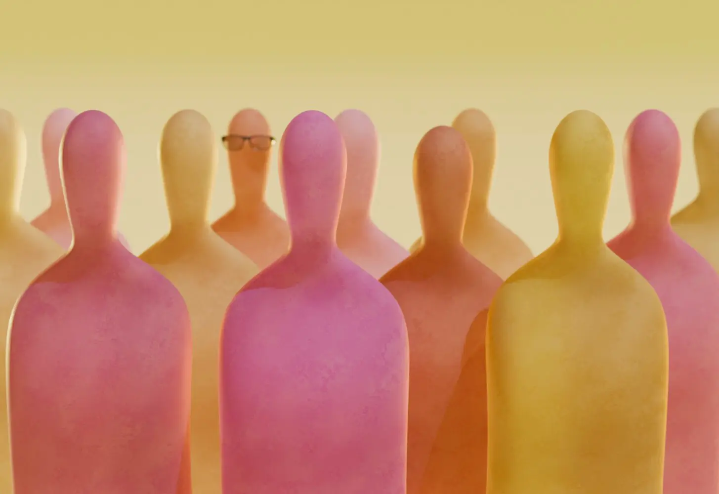 Didelė grupė spalvingų žmogiškų formų